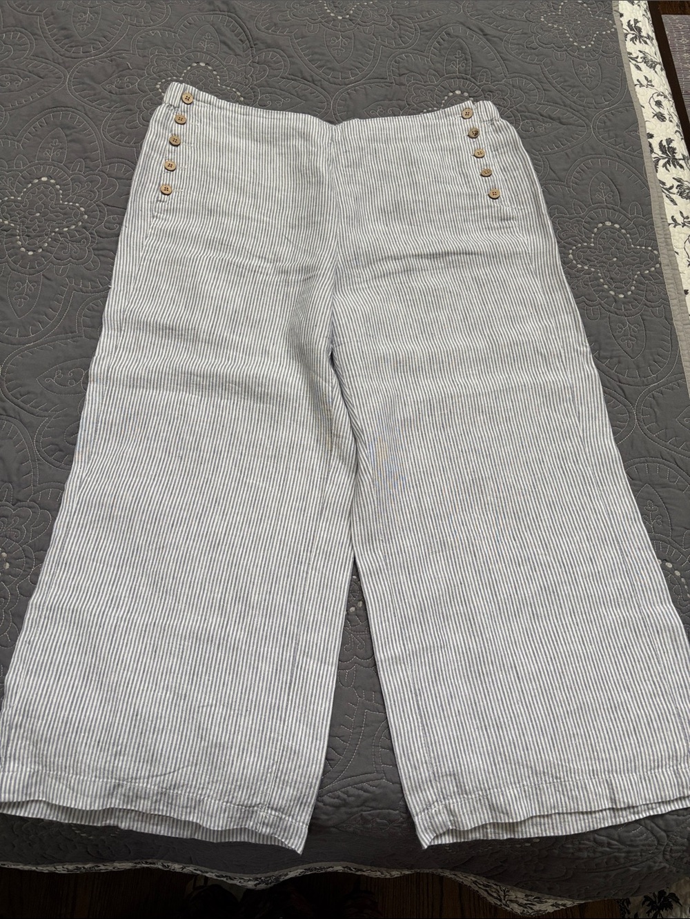 J. Jill White and Blue Striped Cropped Wide-Leg Pants